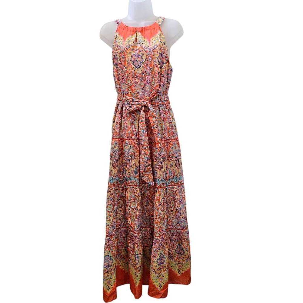 Talbot Dress Women's 8 Tiered Boho Halter Paisley Floral Medallion Maxi Peasant